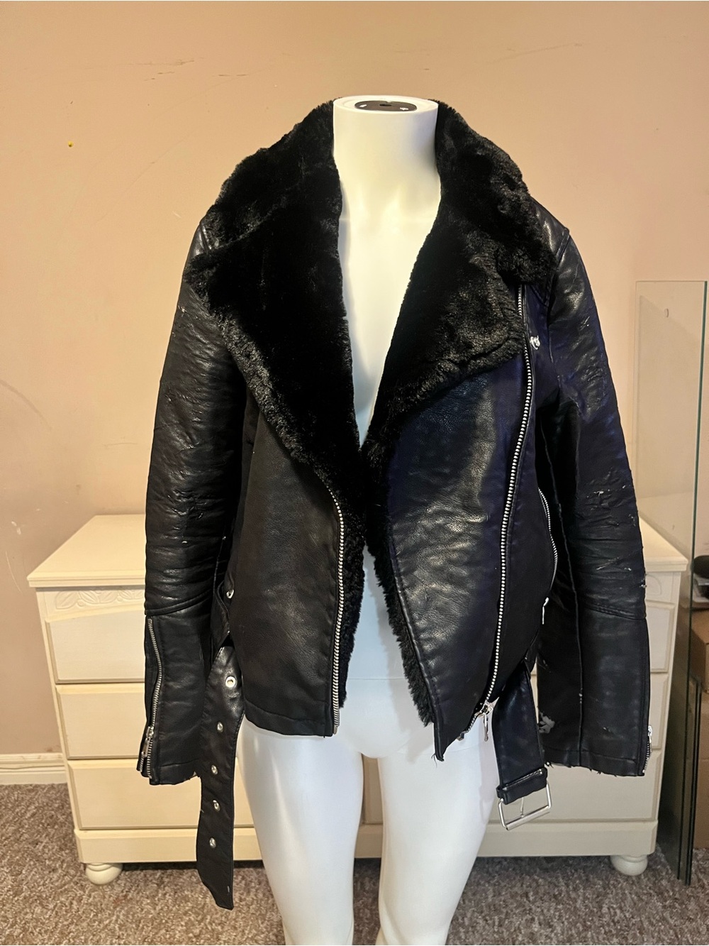 Forever 21 Black Faux Shearling Moto Jacket